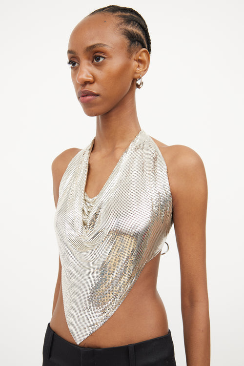 Whiting 
Davis Silver Mesh Halter Tie Top