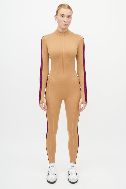 Wolford Beige 
Purple Logo Jumpsuit