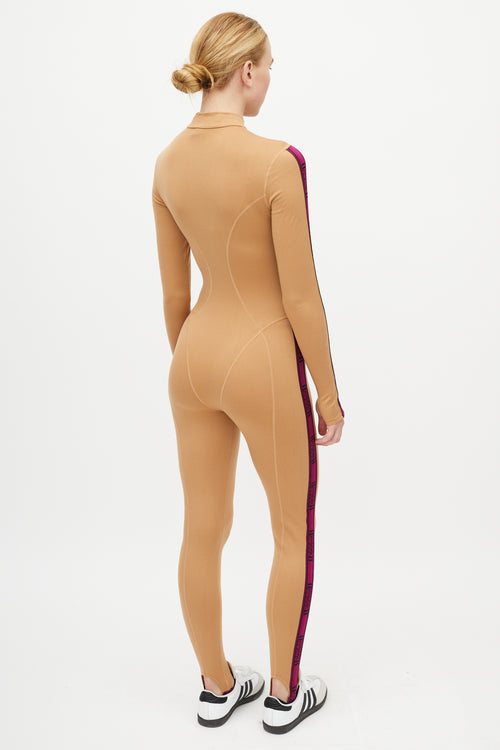 Wolford Beige 
Purple Logo Jumpsuit