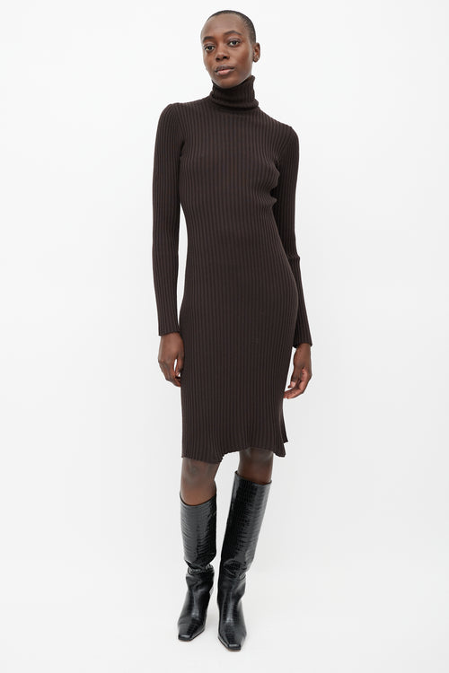 Wolford Brown Ribbed Wool Turtleneck Dress