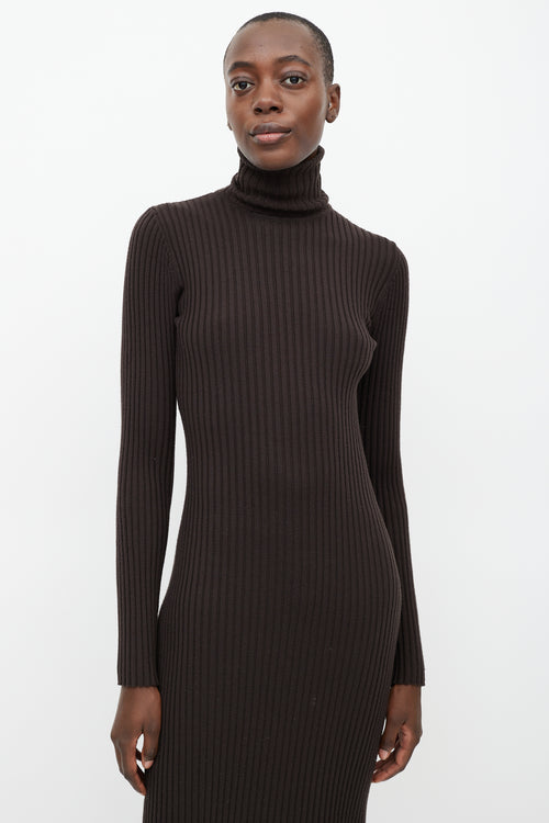 Wolford Brown Ribbed Wool Turtleneck Dress