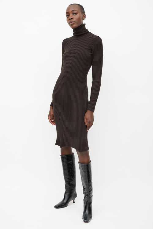 Wolford Brown Ribbed Wool Turtleneck Dress