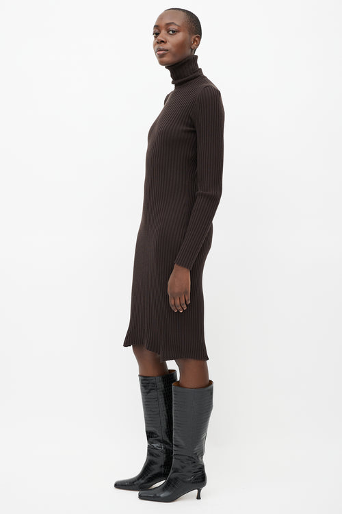 Wolford Brown Ribbed Wool Turtleneck Dress