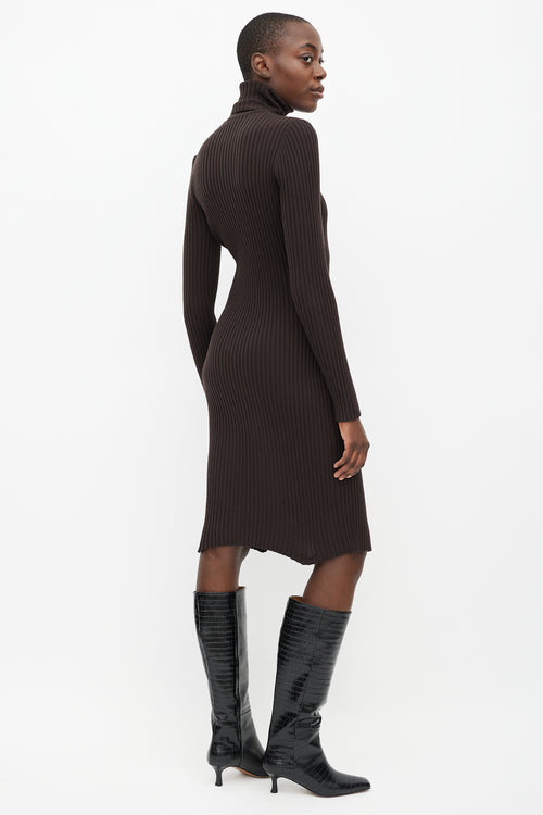 Wolford Brown Ribbed Wool Turtleneck Dress