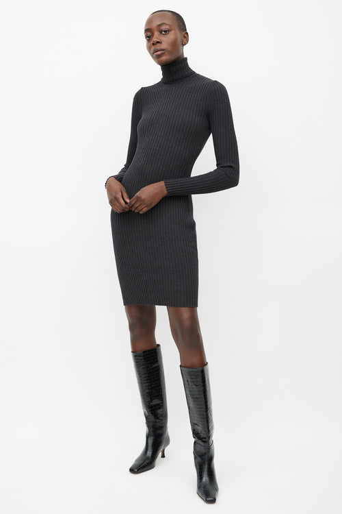 Wolford Grey Ribbed Wool Turtleneck Dress