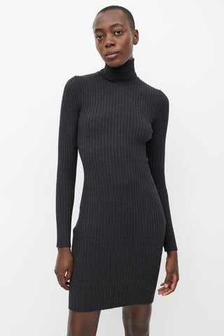 Wolford Grey Ribbed Wool Turtleneck Dress