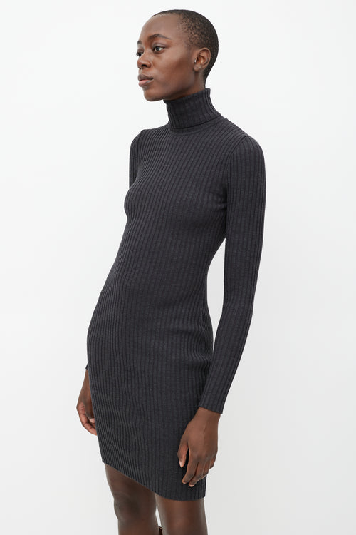 Wolford Grey Ribbed Wool Turtleneck Dress