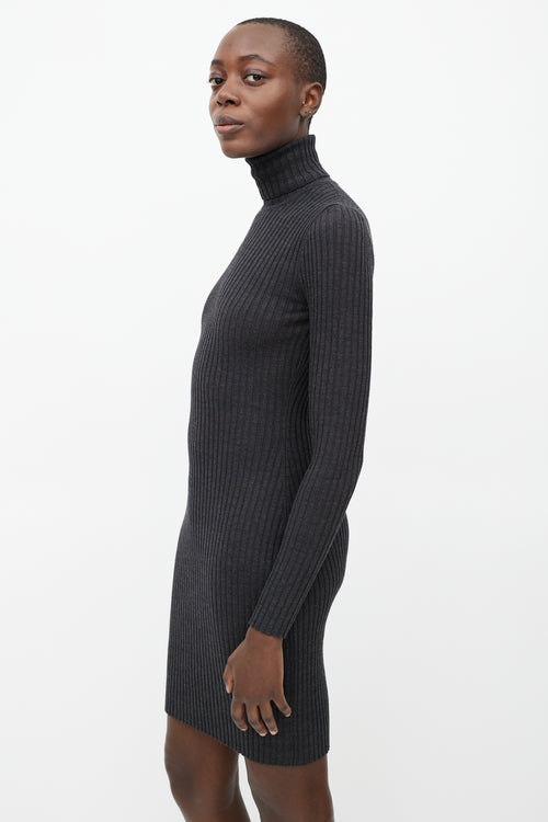 Wolford Grey Ribbed Wool Turtleneck Dress