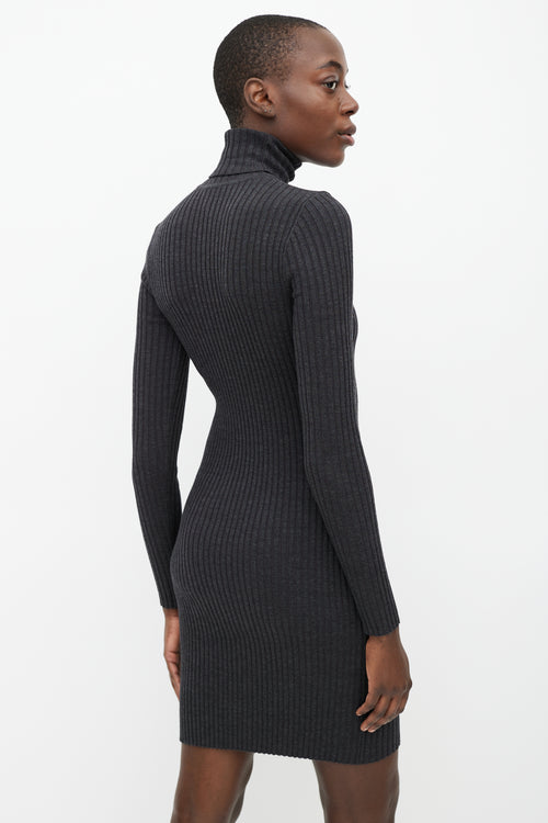 Wolford Grey Ribbed Wool Turtleneck Dress