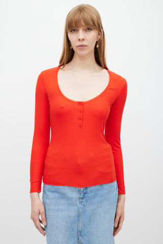 Wolford Red Ribbed Henley Top