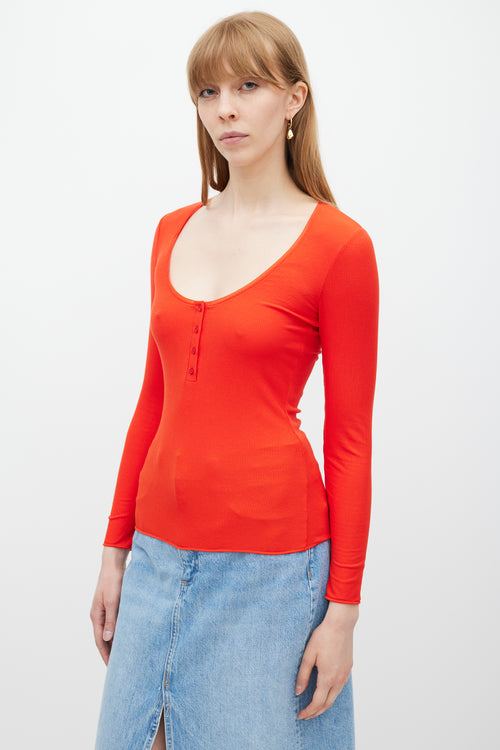 Wolford Red Ribbed Henley Top