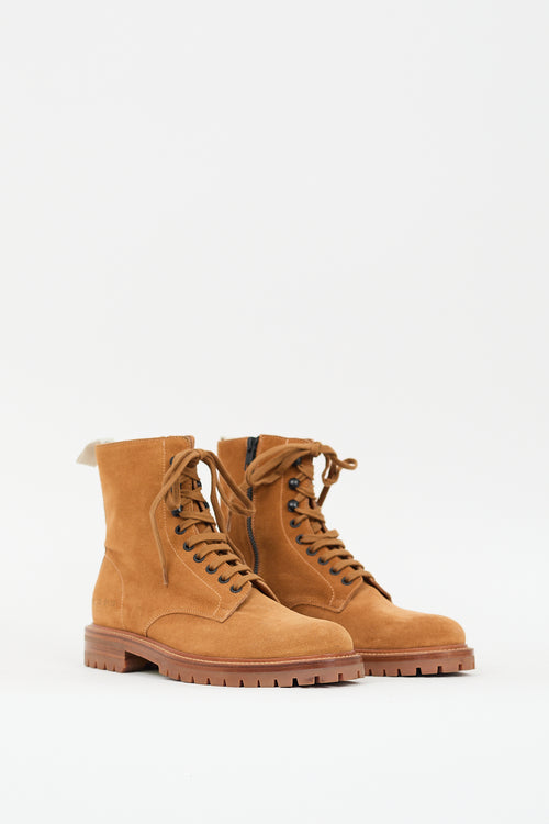 Woman by Common Projects Brown Suede Zip Combat Boot