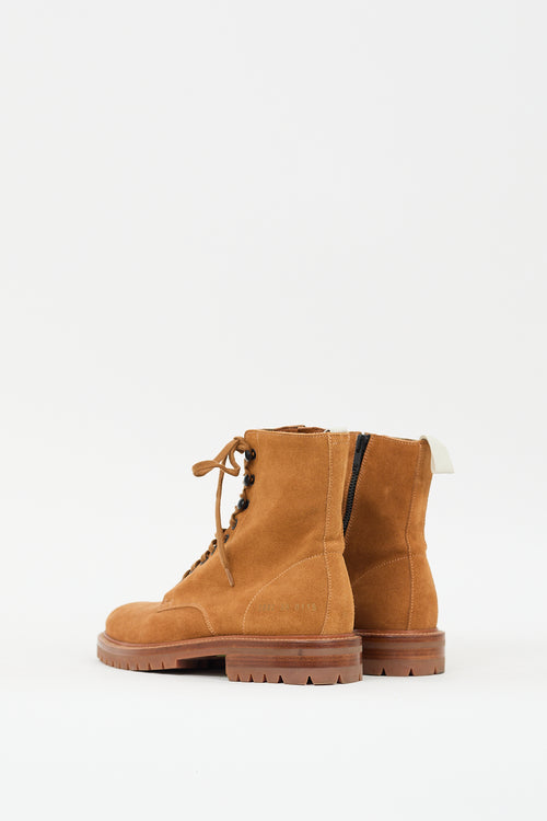 Woman by Common Projects Brown Suede Zip Combat Boot