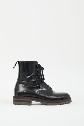 Woman by Common Projects Black Leather Combat Boot