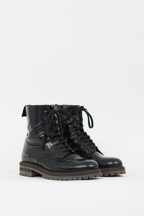 Woman by Common Projects Black Leather Combat Boot