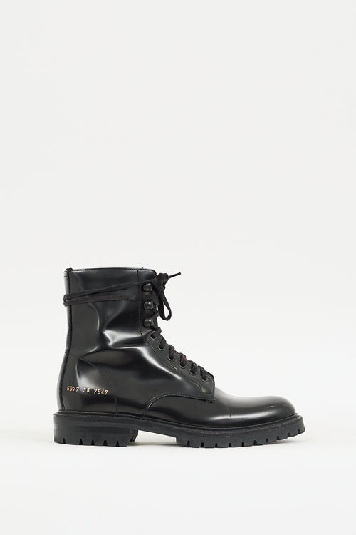 Woman by Common Projects Black Patent Leather Combat Boot