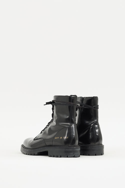 Woman by Common Projects Black Patent Leather Combat Boot