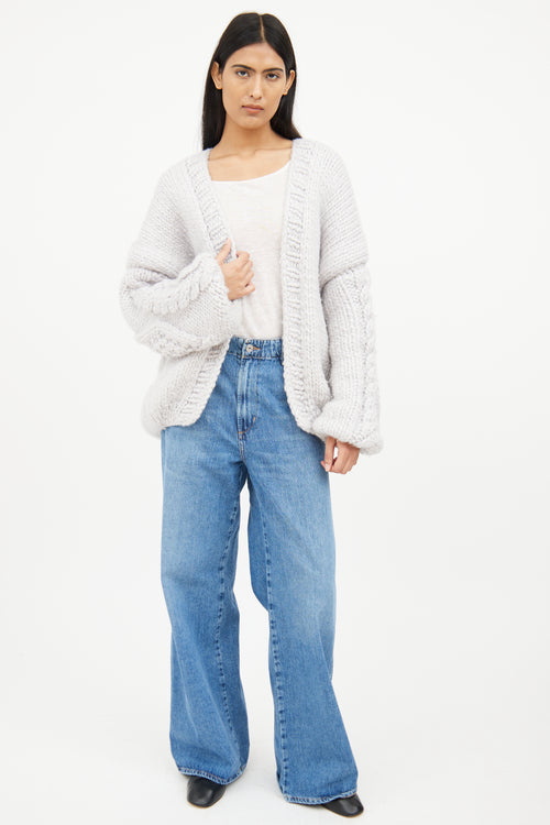 Woolnia Grey Chunky Knit Wool Cardigan