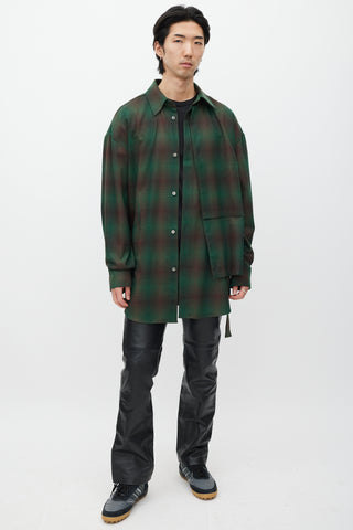 Wooyoungmi Green 
Brown Wool Layered Plaid Shirt