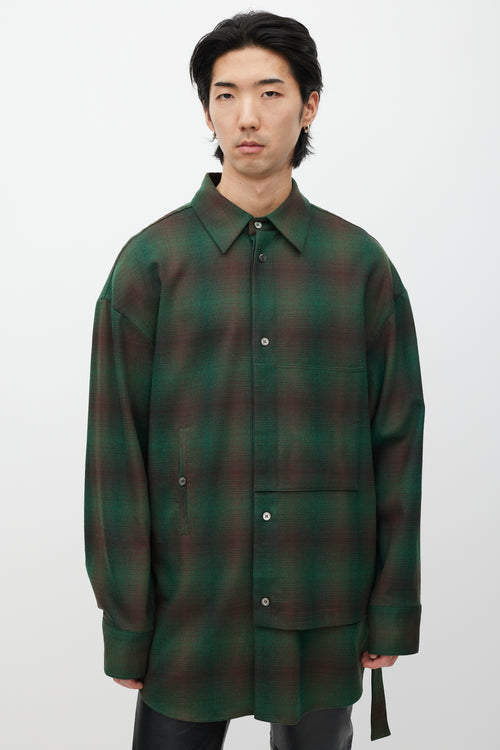 Wooyoungmi Green 
Brown Wool Layered Plaid Shirt