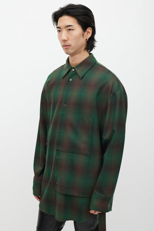 Wooyoungmi Green 
Brown Wool Layered Plaid Shirt