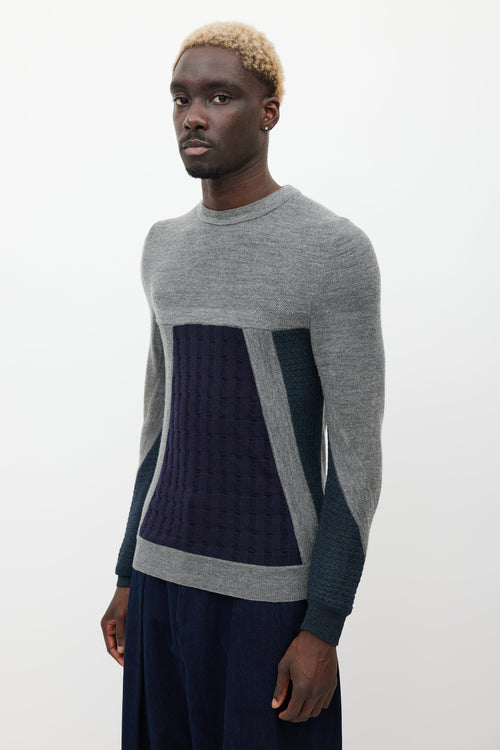 Wooyoungmi Grey 
Navy Wool Knit Sweater