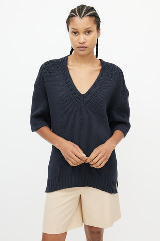 Wooyoungmi Navy Knit V-Neck Sweater