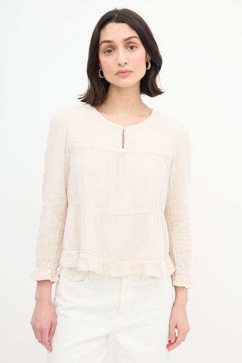 Xirena Cream Keyhole Ruffle Blouse