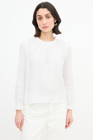 Xirena White Textured Ruffle Blouse