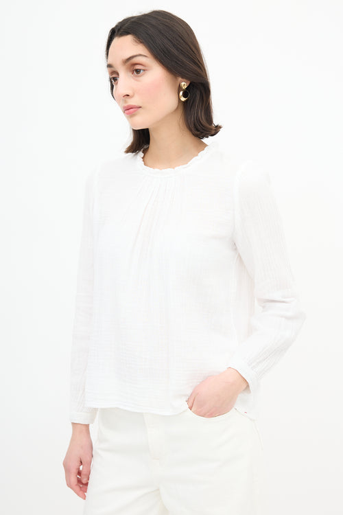  White Textured Ruffle Blouse