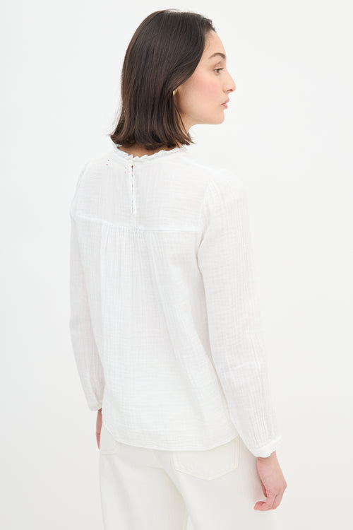  White Textured Ruffle Blouse