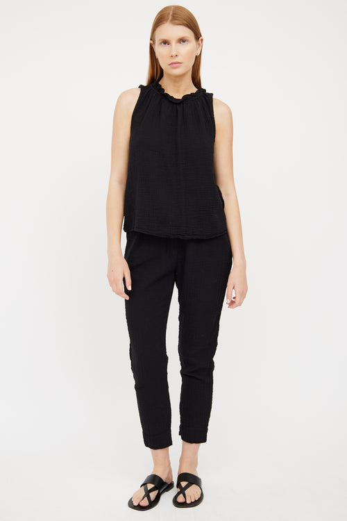 Black Textured Cotton Top and Pant Set Xirena