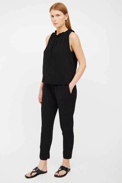 Black Textured Cotton Top and Pant Set Xirena