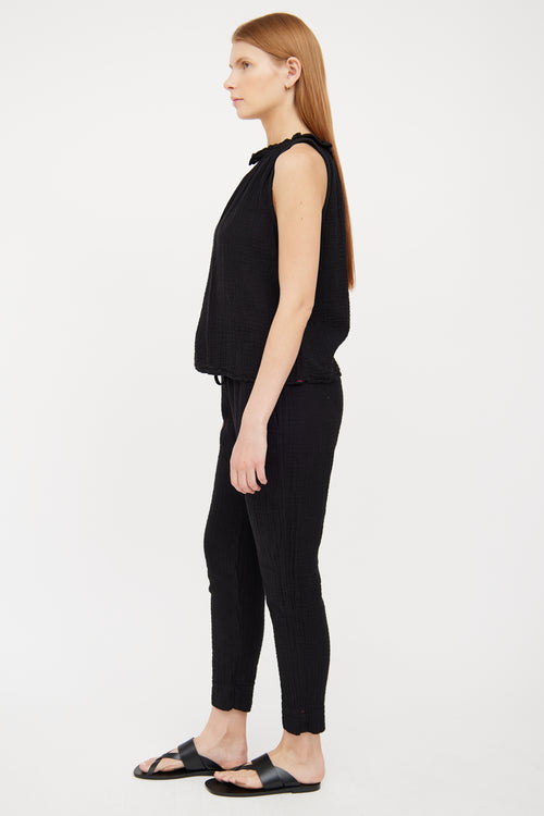 Black Textured Cotton Top and Pant Set Xirena