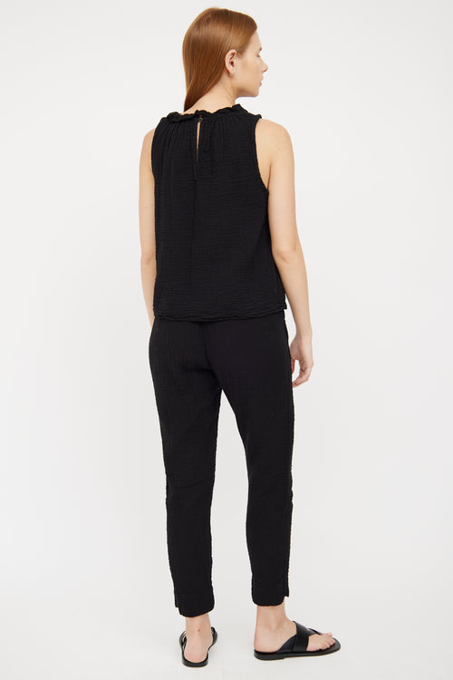 Black Textured Cotton Top and Pant Set Xirena