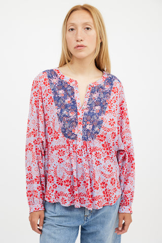 Xirena Blue 
Red Floral Blouse