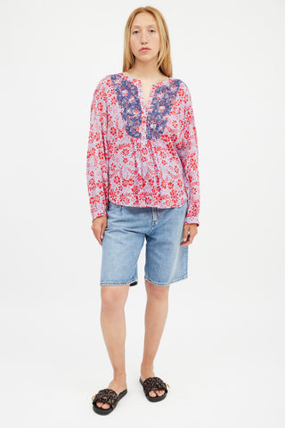 Xirena Blue 
Red Floral Blouse