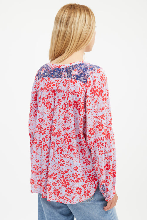 Xirena Blue 
Red Floral Blouse