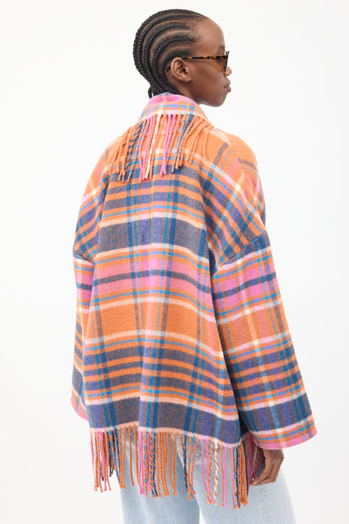 Xirena Orange 
Multicolour Plaid Fringe Cardigan