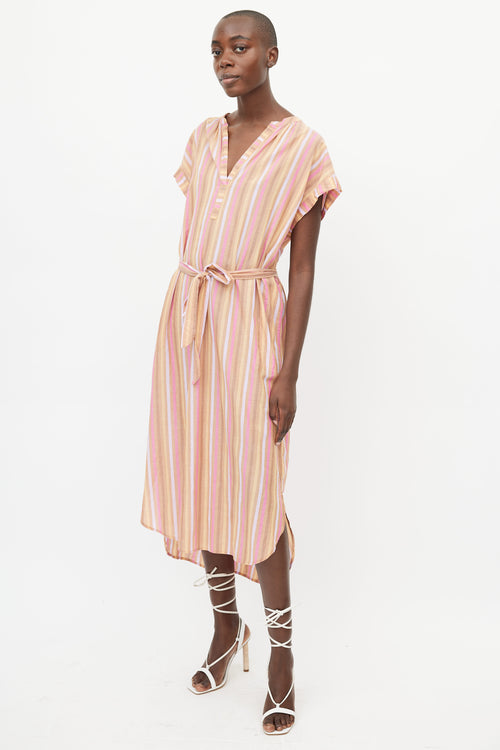 Xirena Orange 
Multicolour Striped Belted Dress