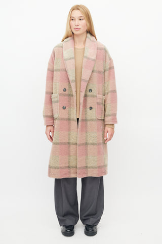 Xirena Pink 
Brown Plaid Shawl Coat