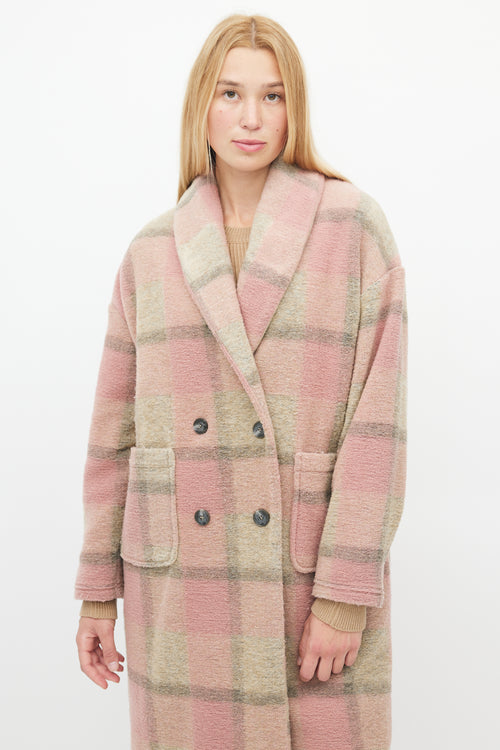 Xirena Pink 
Brown Plaid Shawl Coat