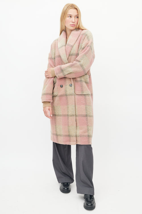 Xirena Pink 
Brown Plaid Shawl Coat