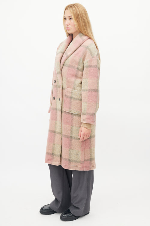 Xirena Pink 
Brown Plaid Shawl Coat