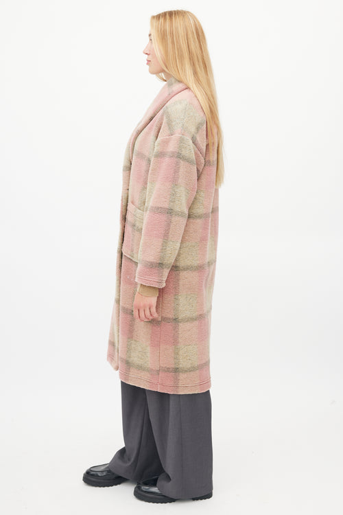 Xirena Pink 
Brown Plaid Shawl Coat