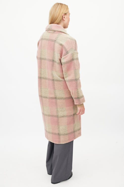 Xirena Pink 
Brown Plaid Shawl Coat