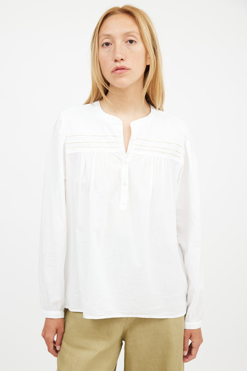 Xirena White 
Brown Contrast Stitch Blouse