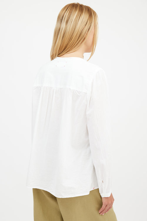 Xirena White 
Brown Contrast Stitch Blouse