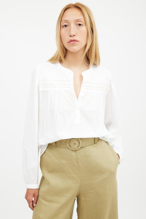 Xirena White 
Brown Contrast Stitch Blouse