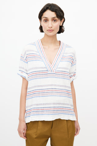 Xirena White, Red 
Blue Linen Striped Top